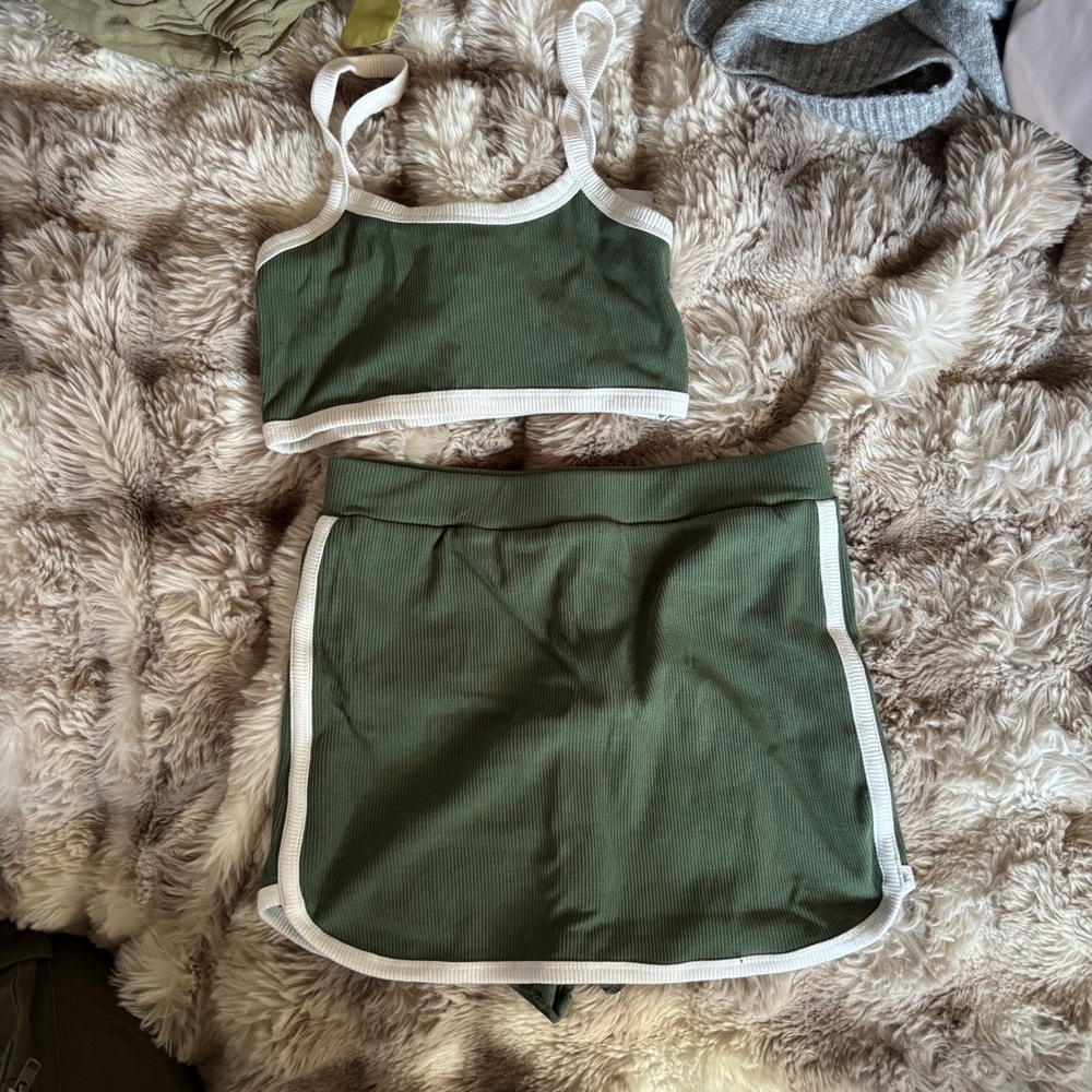Florence by Mills Olive Green Sport Bra and Skort Set